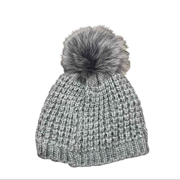 Kyi Kyi Classic Fox Fur Pom Pom Gray Wool‎ Blend Knit Beanie Hat New main image 5